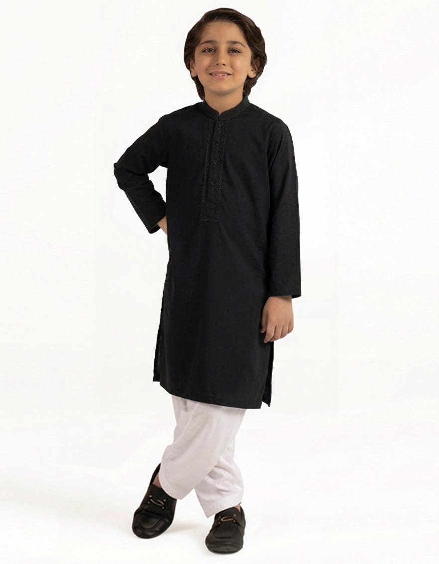 BLACK COTTON SEMI-FORMAL KURTA