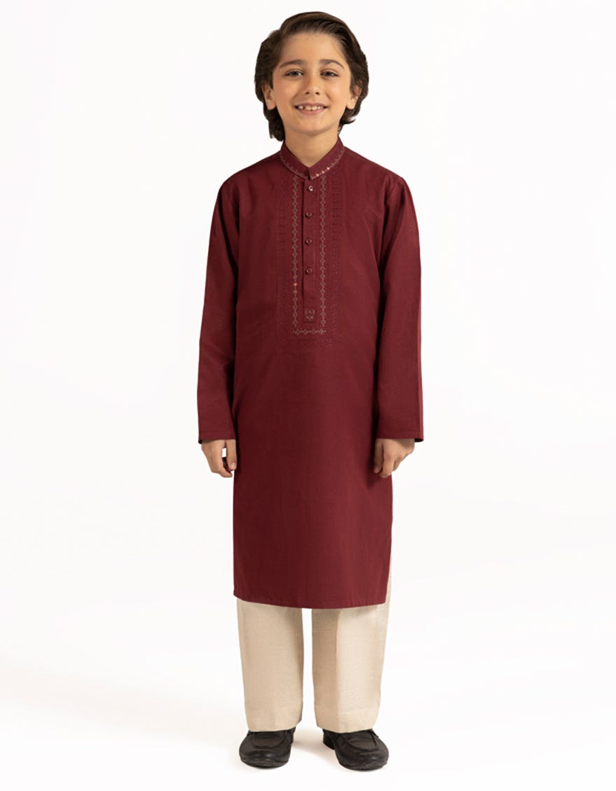 MAROON COTTON SEMI-FORMAL KURTA