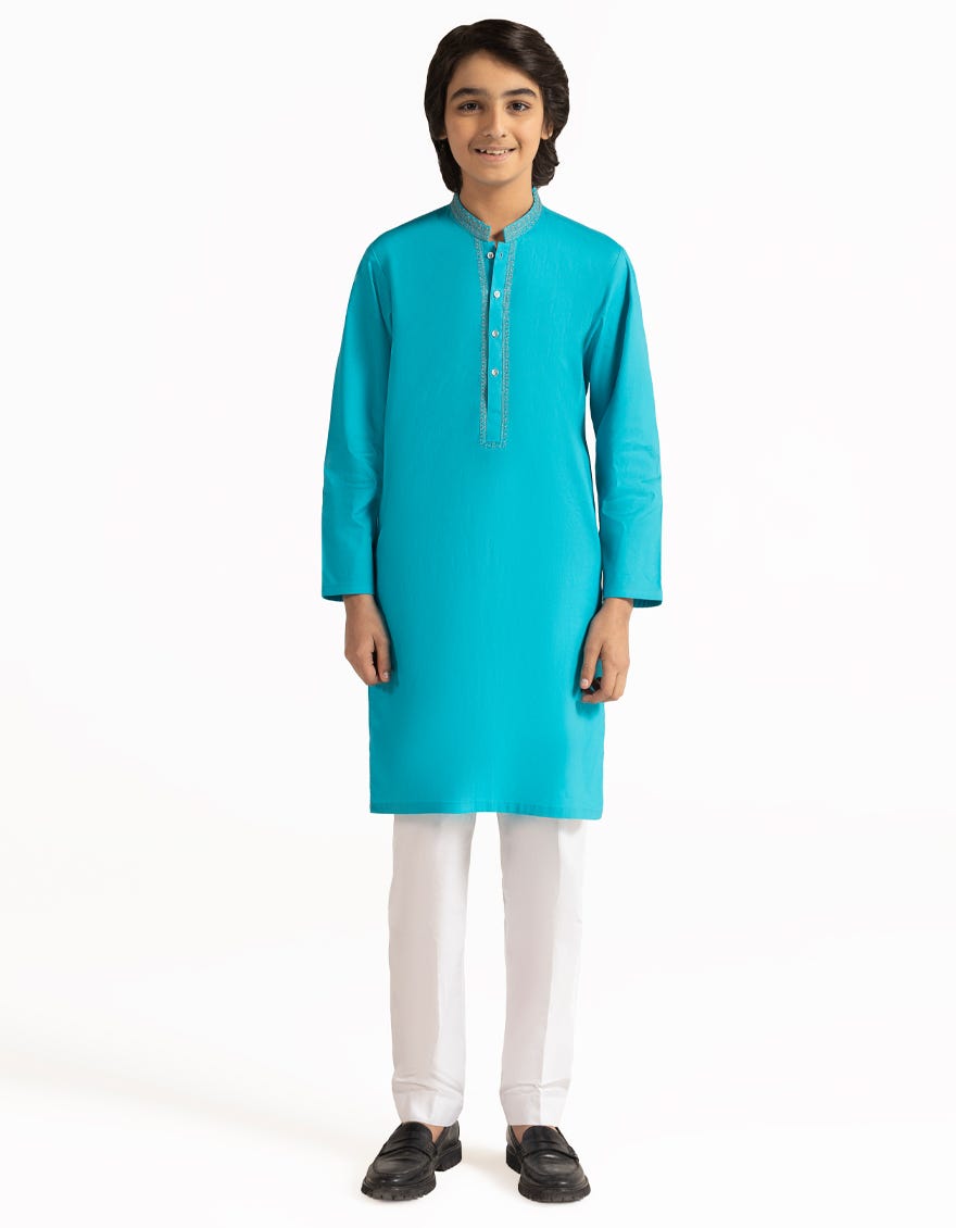 BLUE COTTON SEMI-FORMAL KURTA