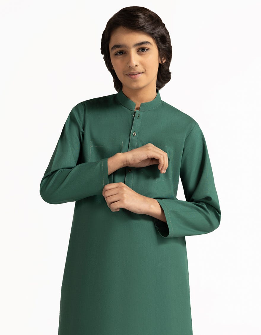 GREEN COTTON CASUAL KURTA