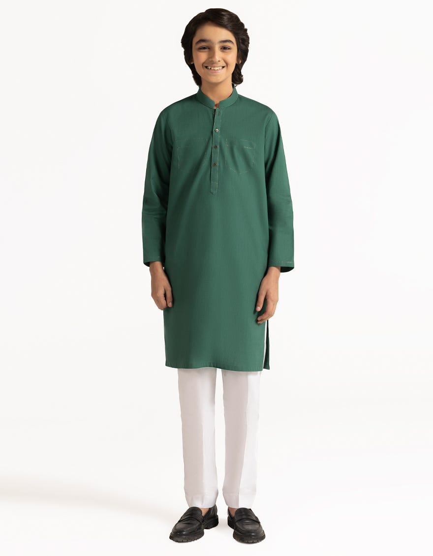 GREEN COTTON CASUAL KURTA