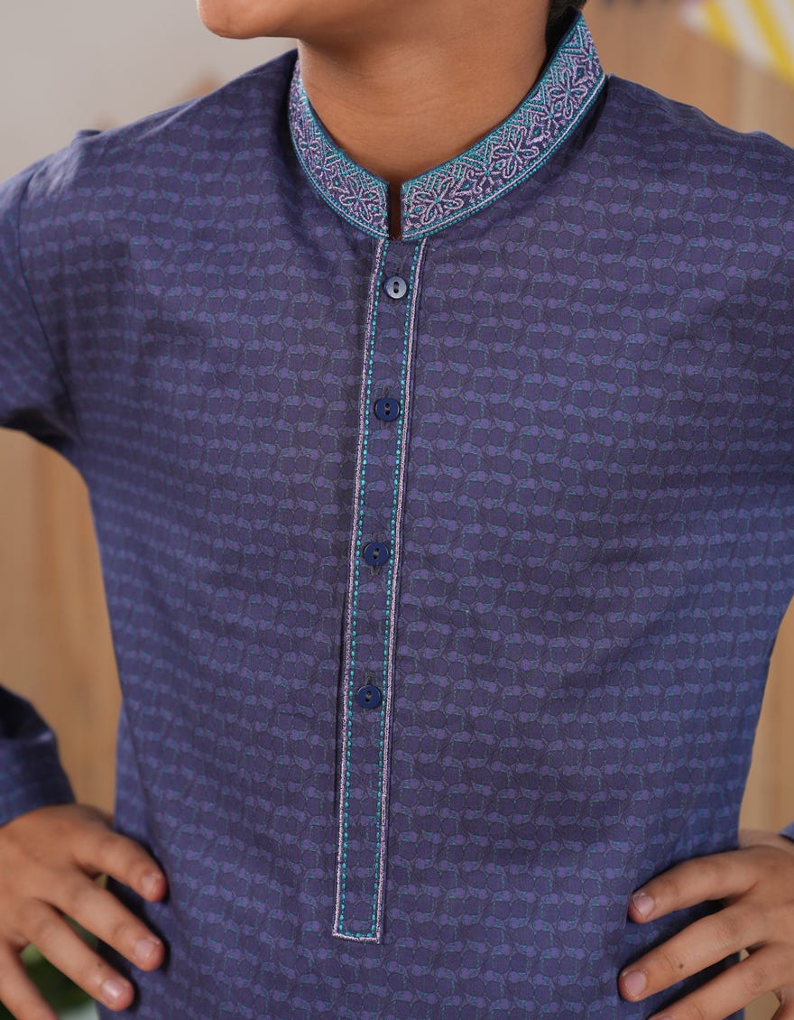 BLUE COTTON SEMI-FORMAL KURTA|JCKS46690