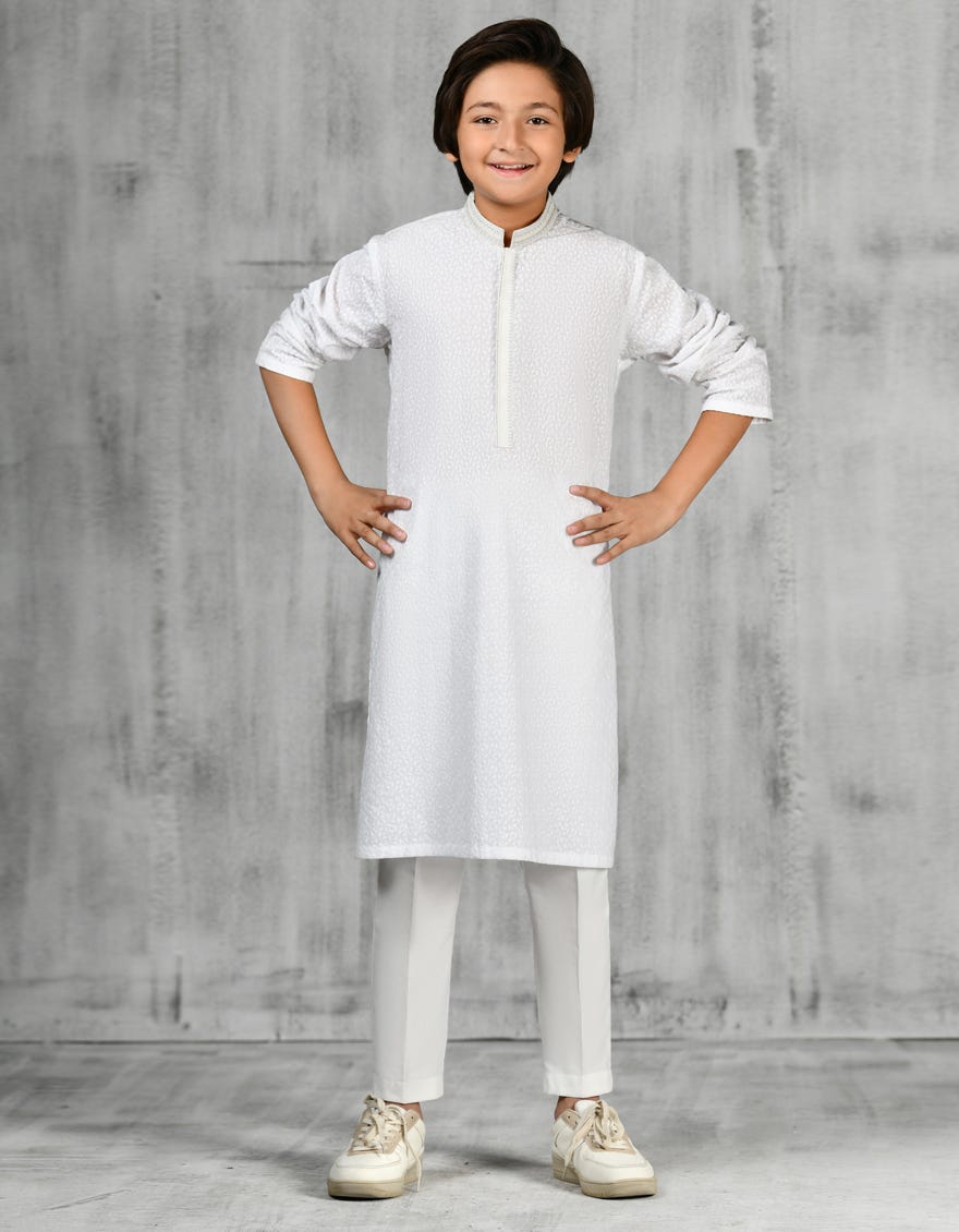 Off White Cotton Kid's Kurta | Jck-A-47178