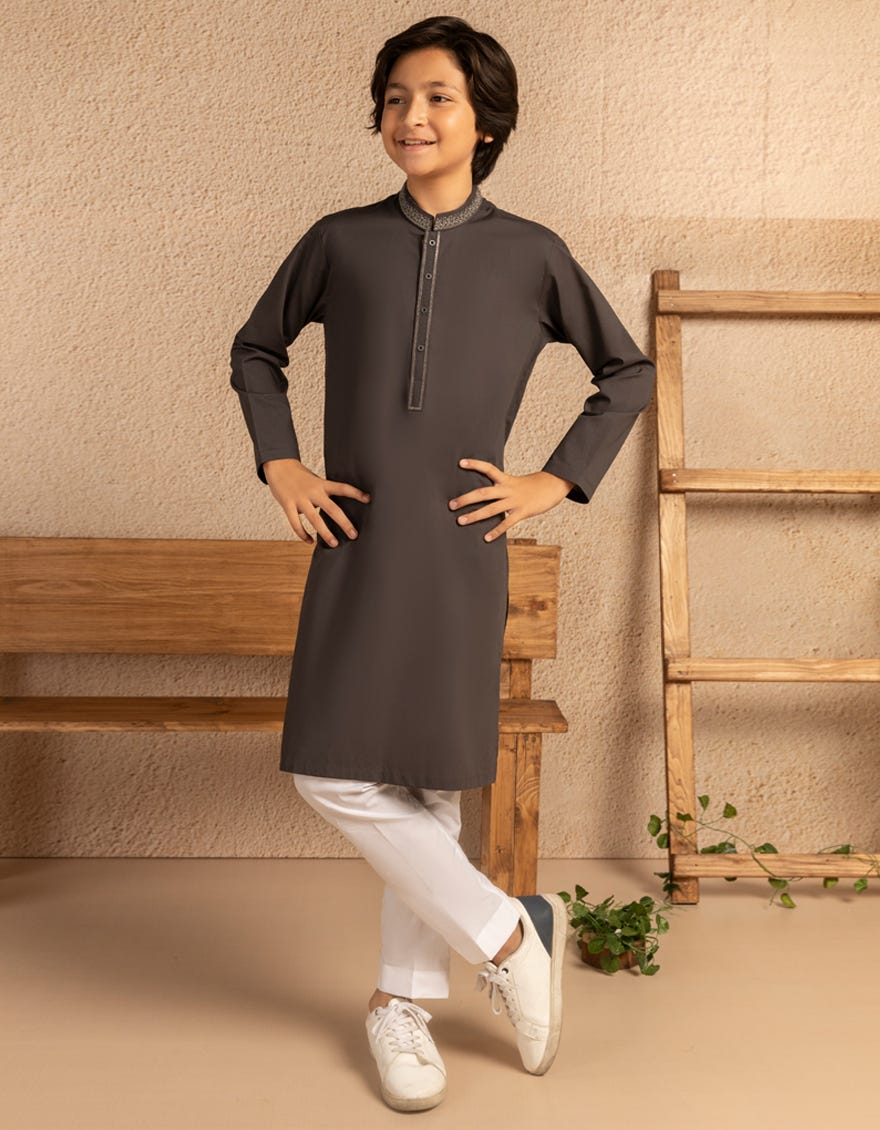 GREY COTTON SEMI-FORMAL KURTA