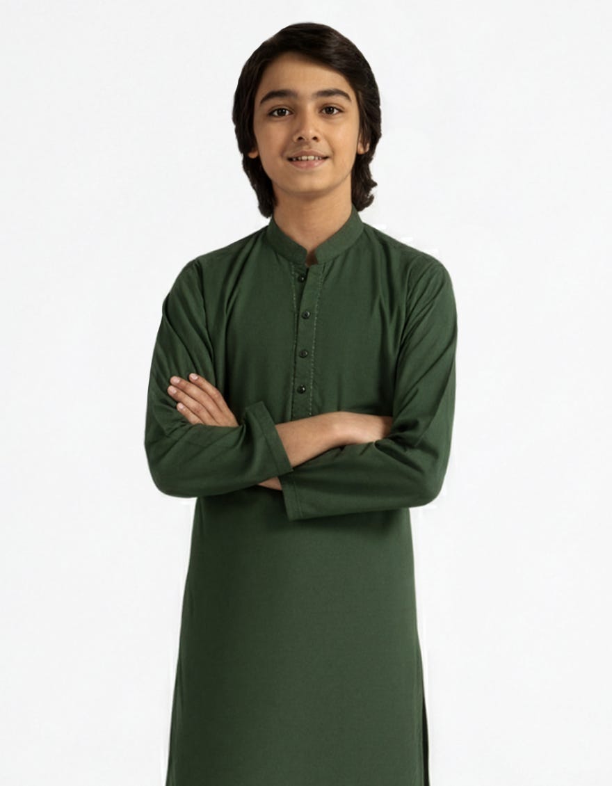 GREEN COTTON SEMI-FORMAL KURTA