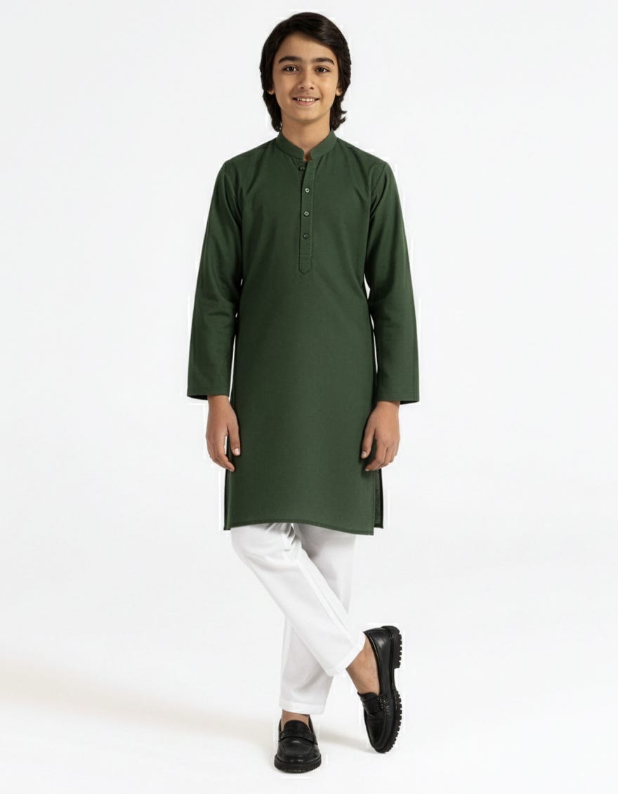 GREEN COTTON SEMI-FORMAL KURTA