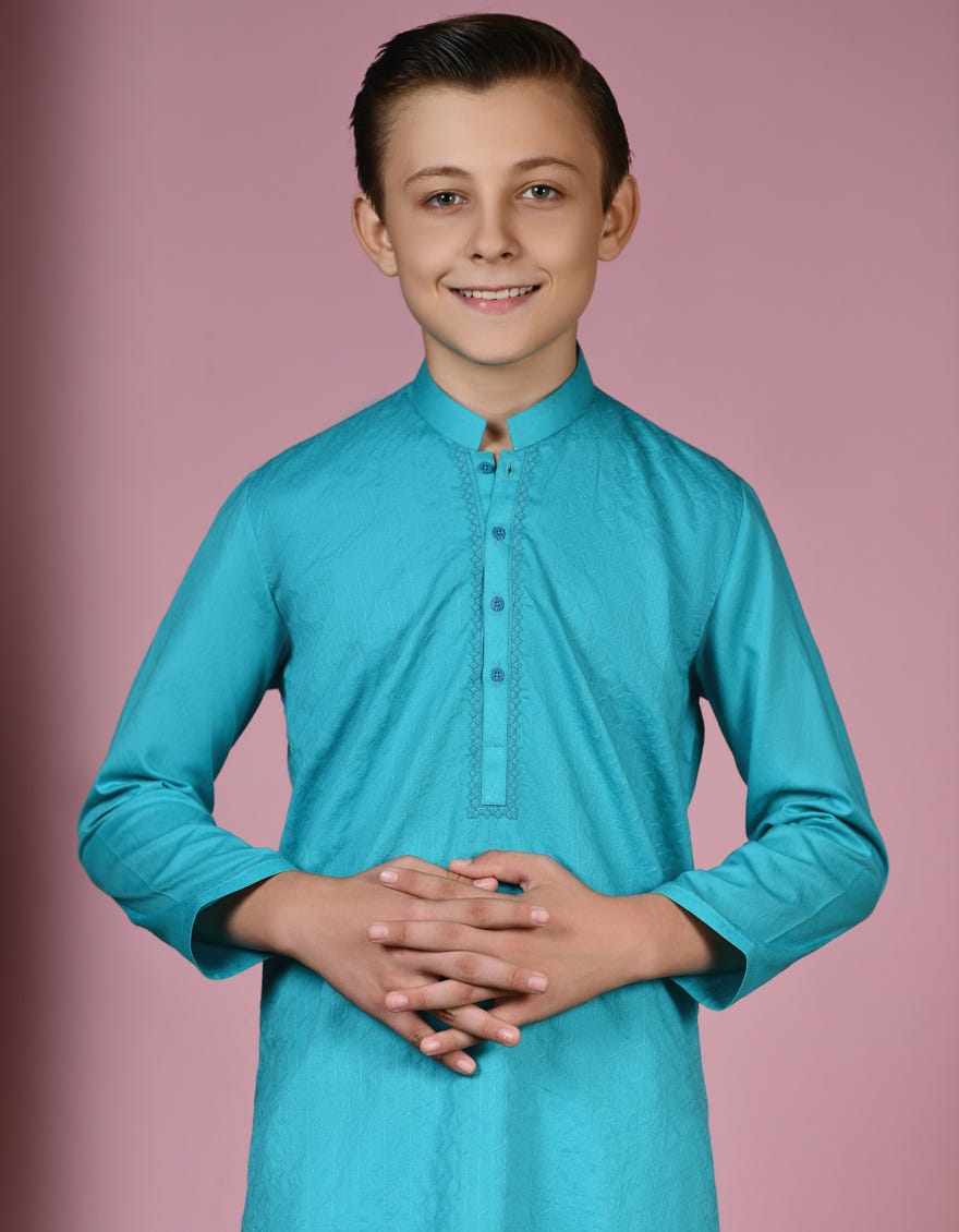 TURQUOISE COTTON KURTA | JCK-A-90419