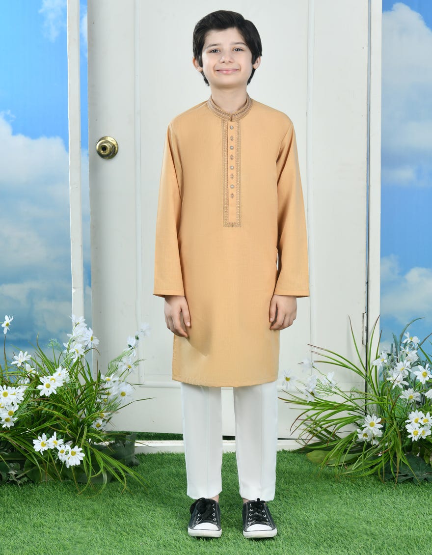 Yellow Blended Kid's Kurta | Jck-A-39075
