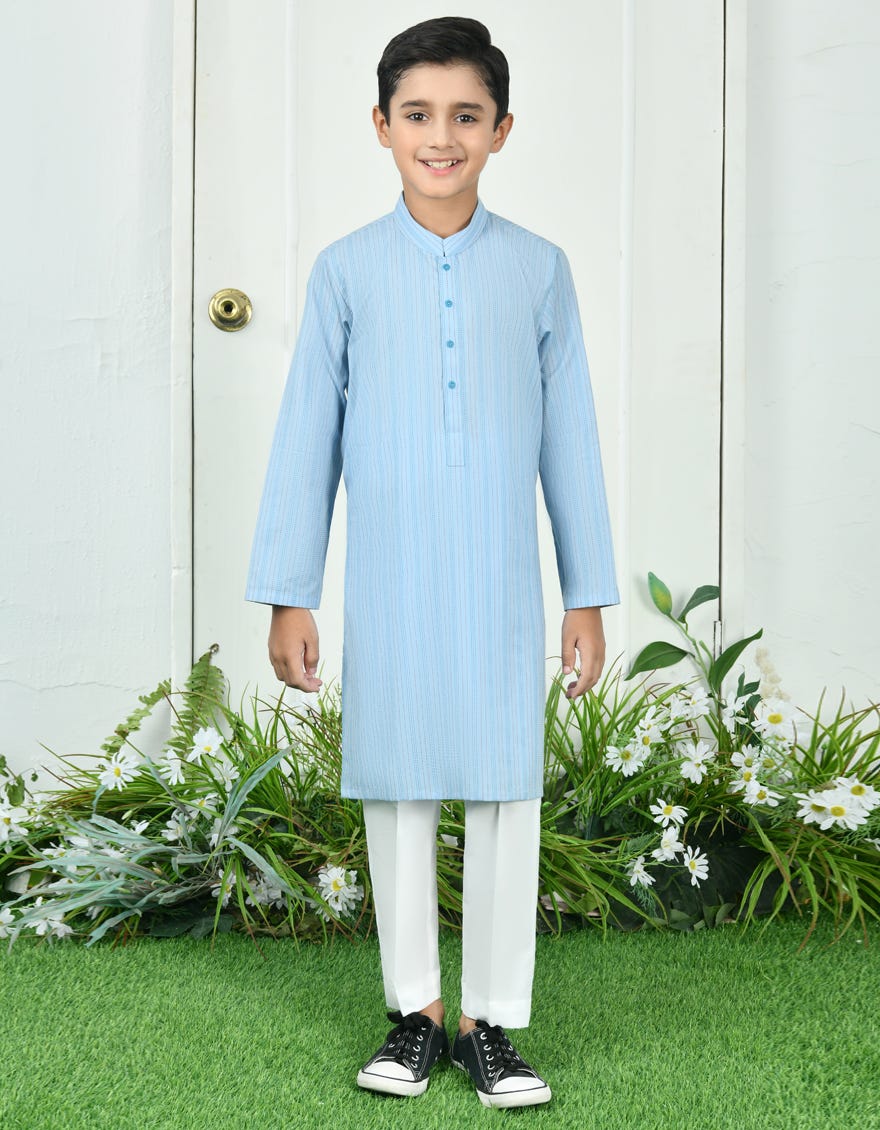 Sky Blue Cotton Kid's Kurta | Jck-A-39118