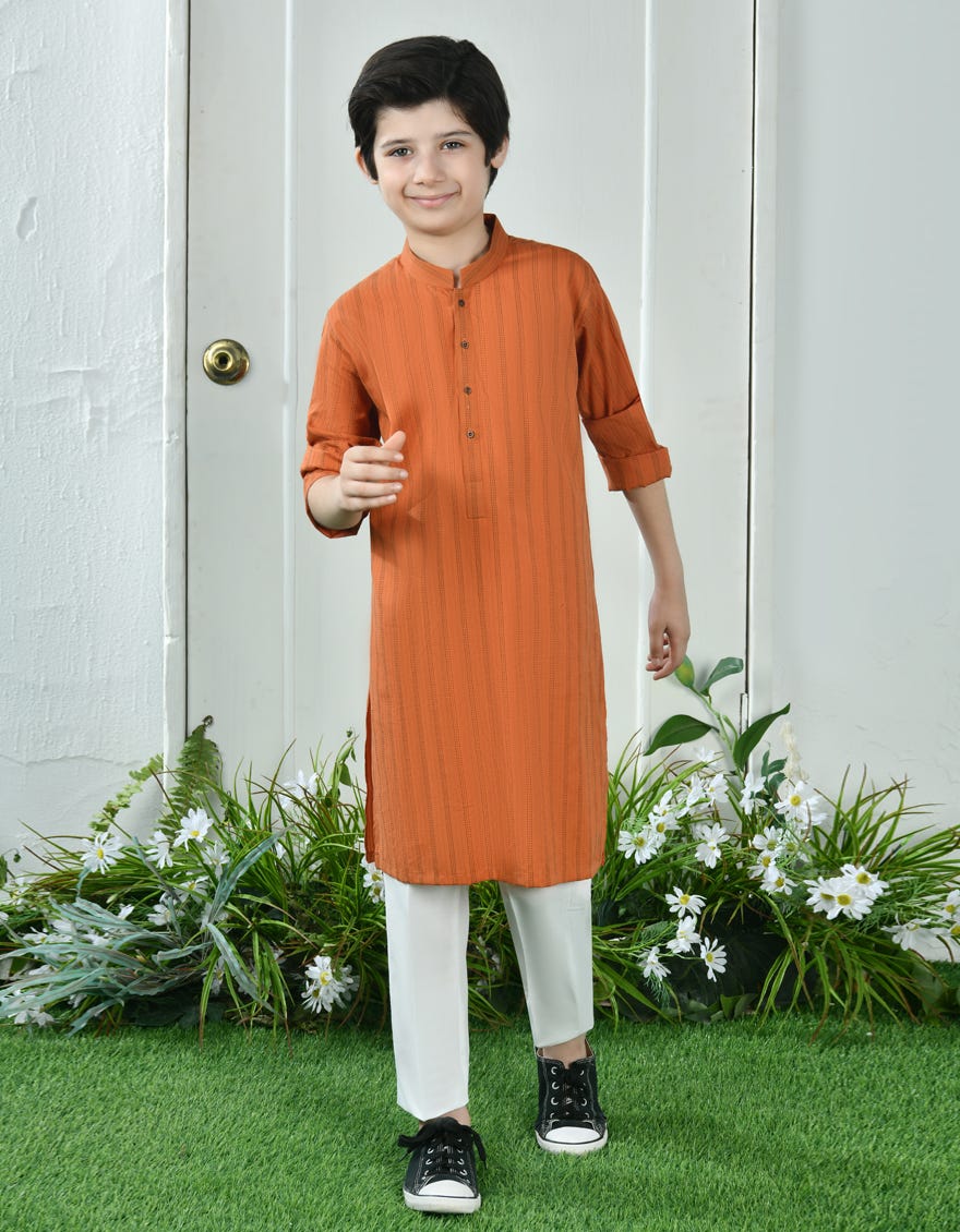 Orange Cotton Kid's Kurta | Jck-A-39119