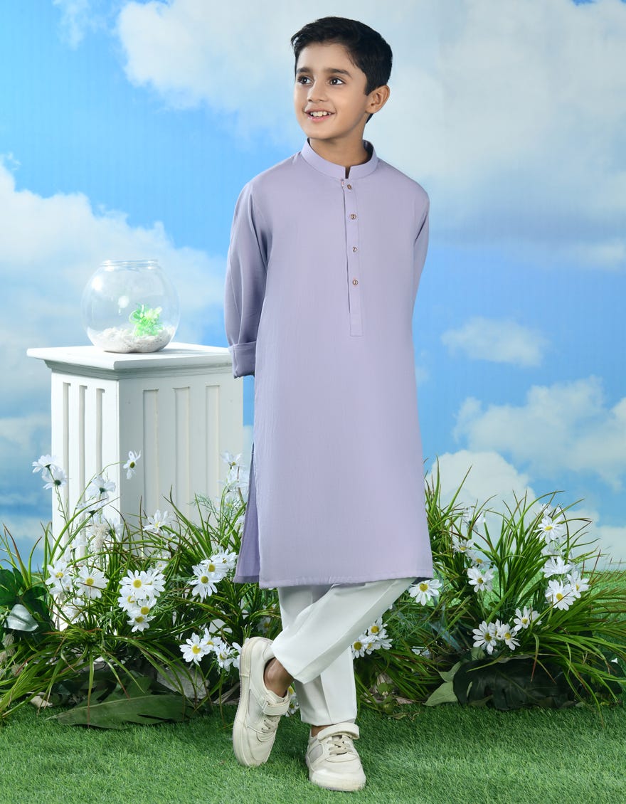 Lilac Cotton Kid's Kurta | Jck-S-39018