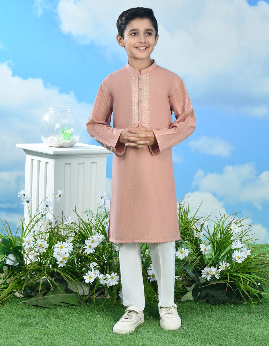 Peach Blended Formal Kid's Kurta | Jck-Sp-A-34559