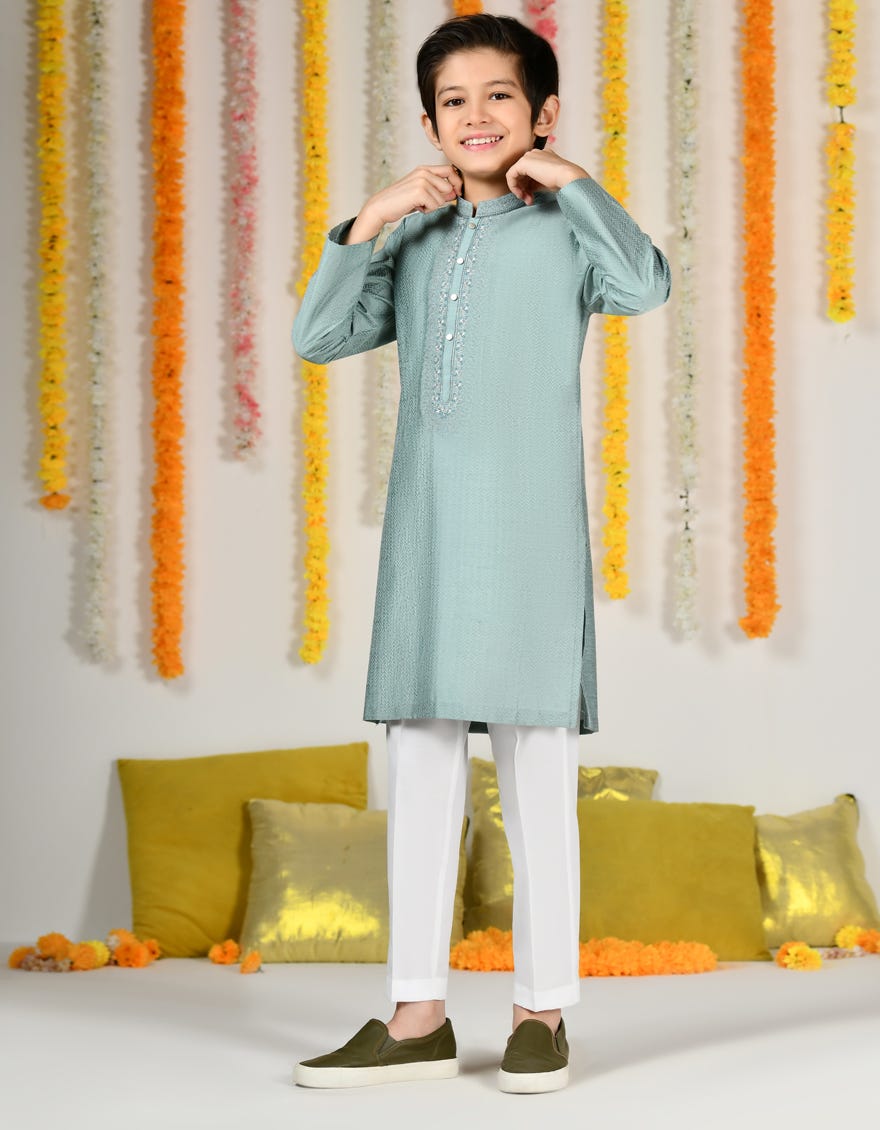 Light Green Blended Special Kid's Kurta | Jck-Sp-A-48133