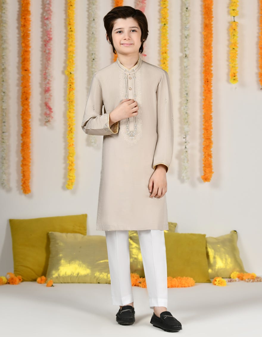 Fawn Blended Special Kid's Kurta | Jck-Sp-A-48167