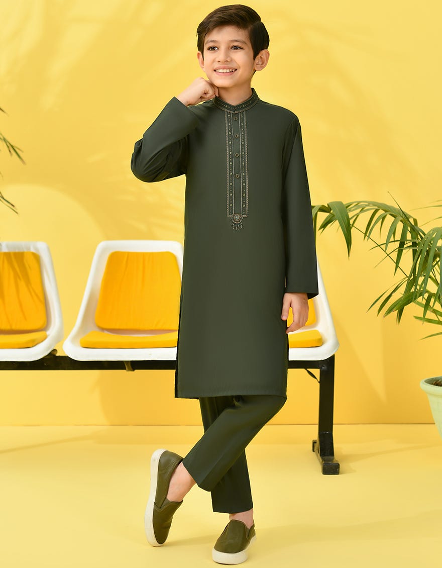 ARMY GREEN BLENDED KURTA PAJAMA | JCKP-S-39002