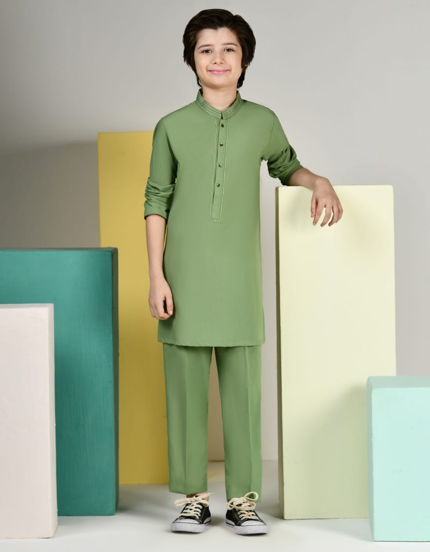 Green Blended Kurta Pajama | Jckp-S-39123