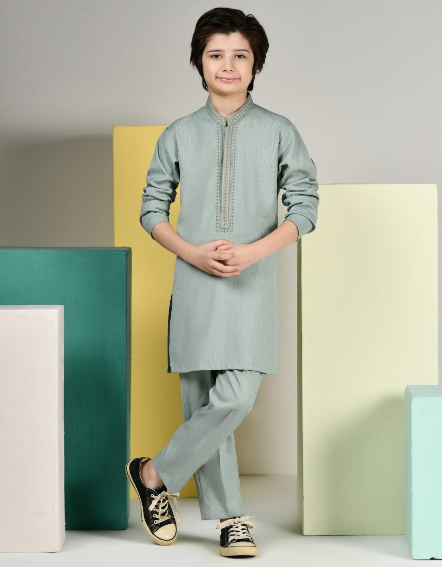 Dull Green Blended Kurta Pajama | Jckp-A-39131