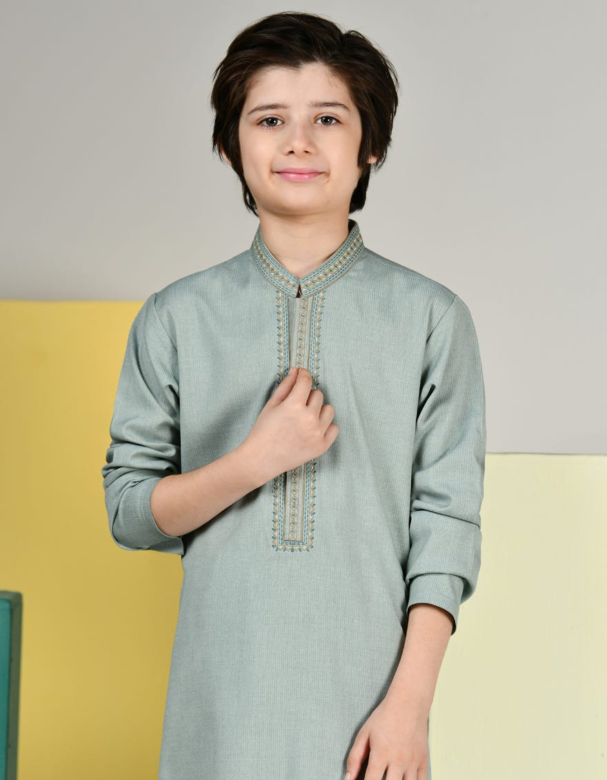 DULL GREEN BLENDED KURTA PAJAMA | JCKP-A-39131