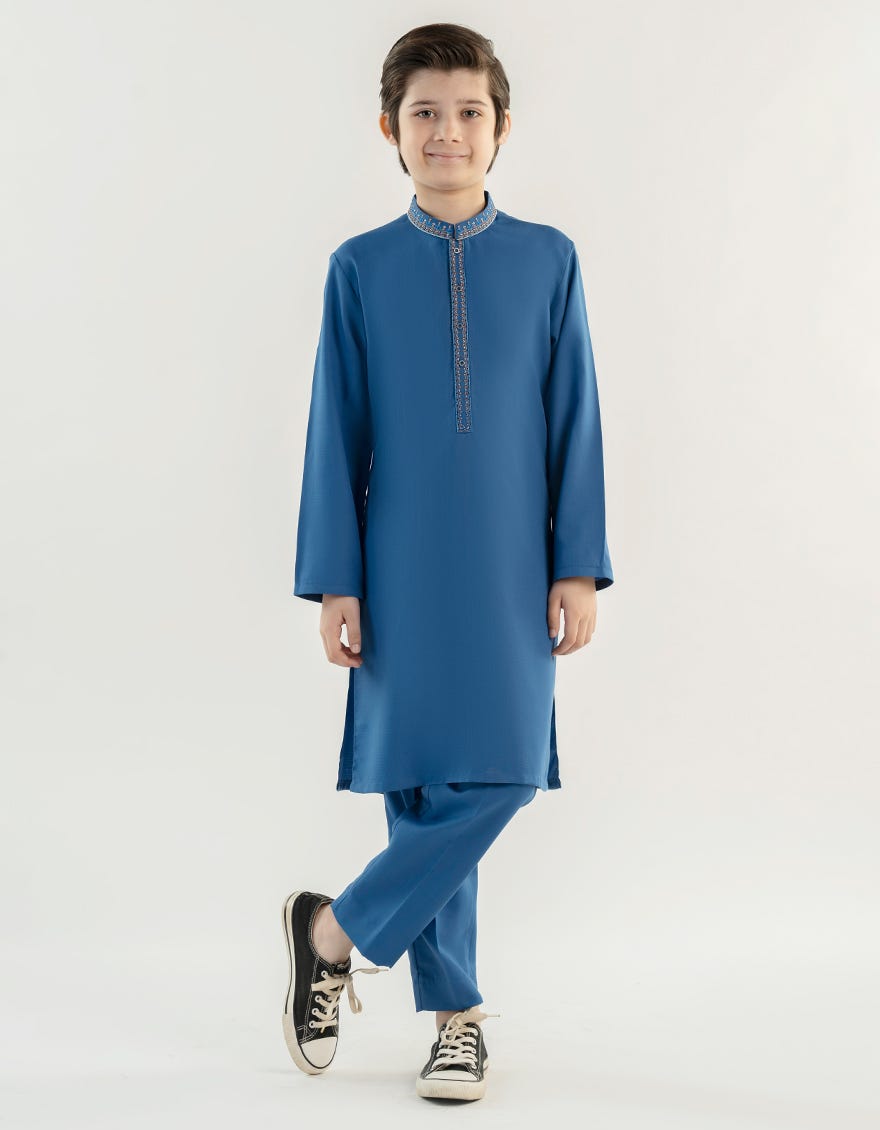 ELECTRIC BLUE BLENDED KURTA PAJAMA | JCKP-A-39184