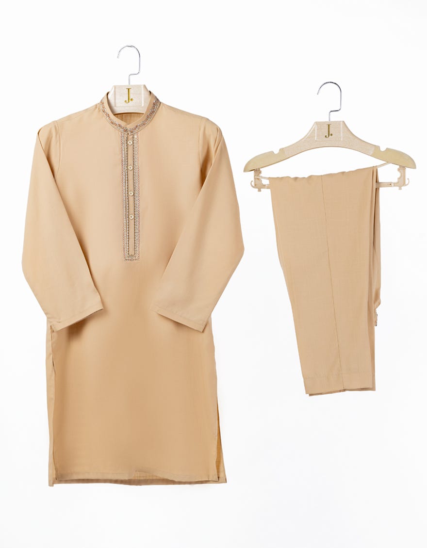 LIGHT BEIGE BLENDED KURTA PAJAMA | JCKP-A-39195