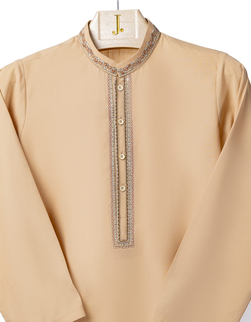 LIGHT BEIGE BLENDED KURTA PAJAMA | JCKP-A-39195
