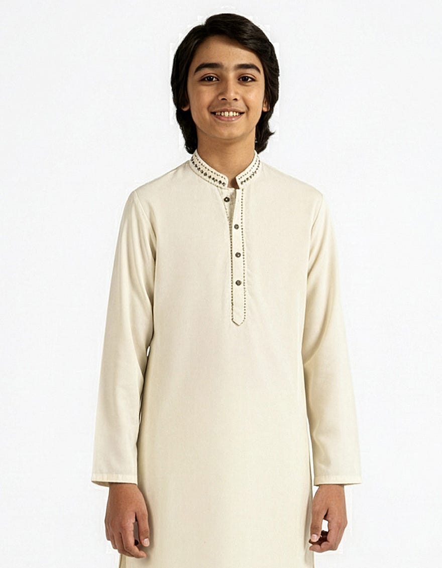 CREAM SEMI-FORMAL KURTA TROUSER