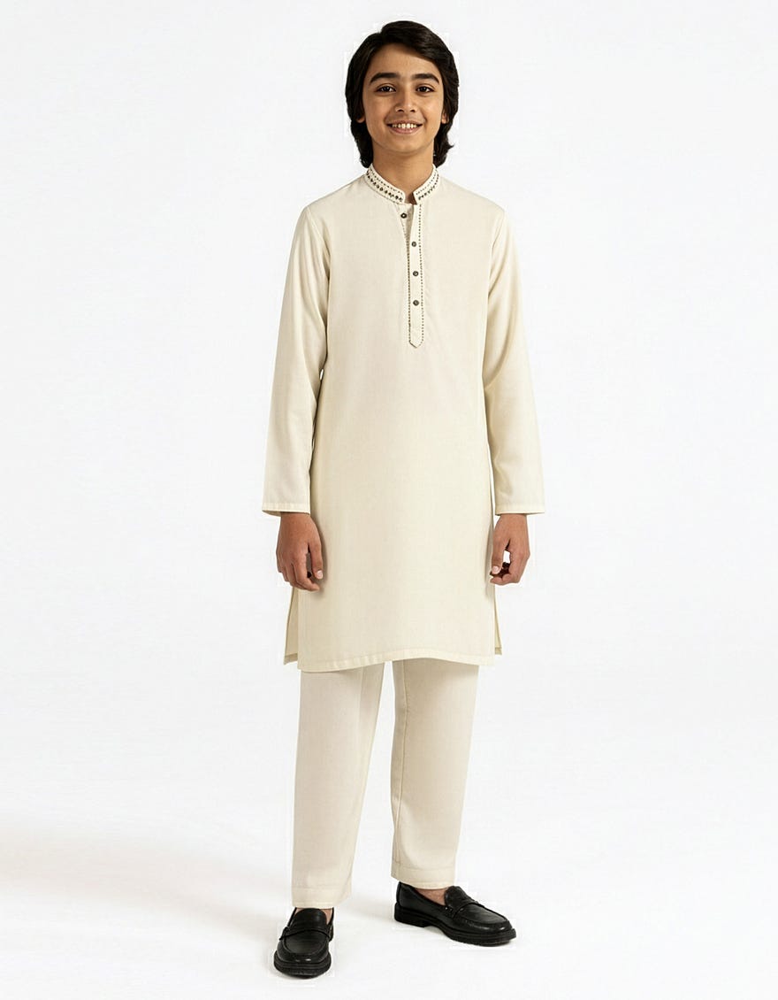 CREAM SEMI-FORMAL KURTA TROUSER