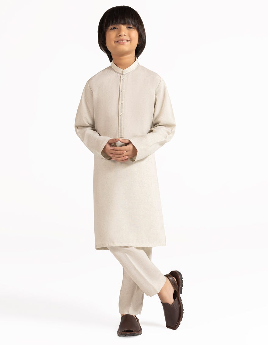 CREAM BLENDED CASUAL KURTA TROUSERS