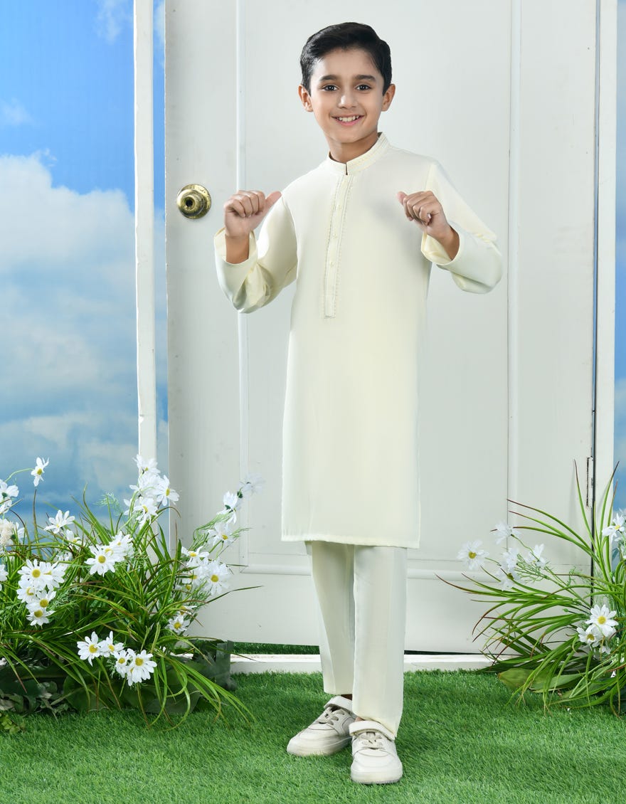 Cream Blended Kurta Pajama | Jckp-A-39069
