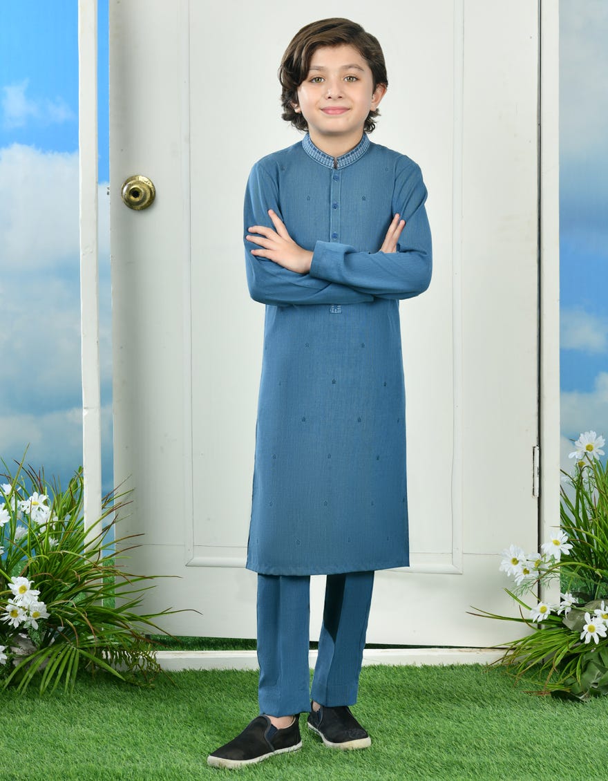Dull Blue Blended Kurta Pajama | Jckp-S-39032
