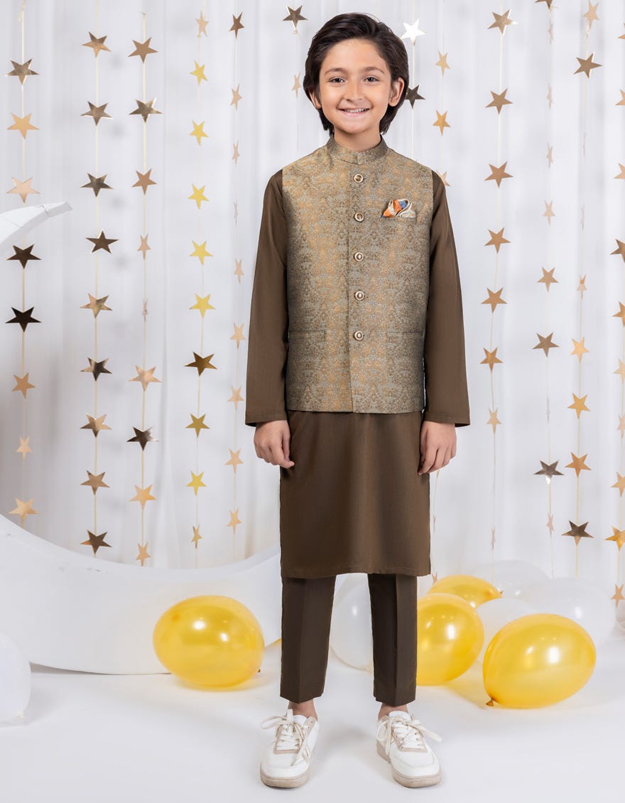 Mehndi Green Polyester Kurta Pajama + Waistcoat | Jckpvc-A-48086