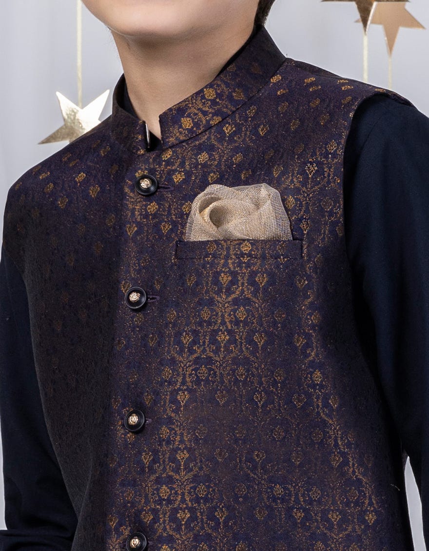 DARK PURPLE KAMEEZ SHALWAR + WAISTCOAT | JCKPVC-A-48093