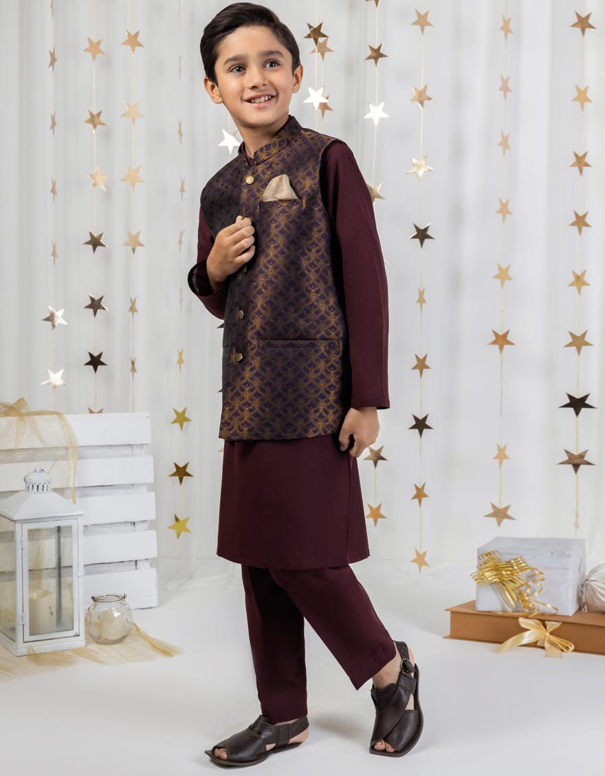 Purple Polyester Kurta Pajama + Waistcoat | Jckpvc-A-48095