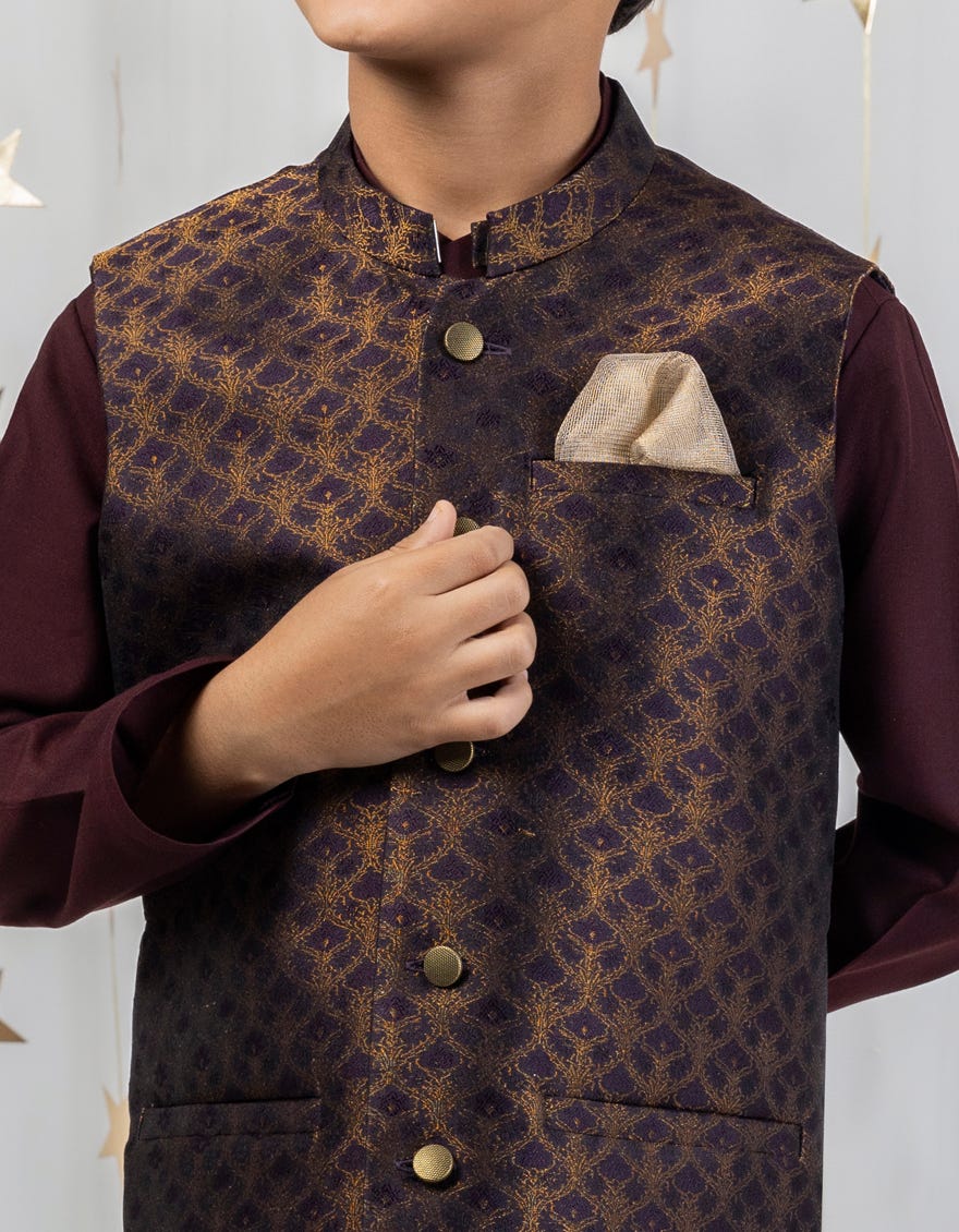 PURPLE KURTA PAJAMA + WAISTCOAT | JCKPVC-A-48095