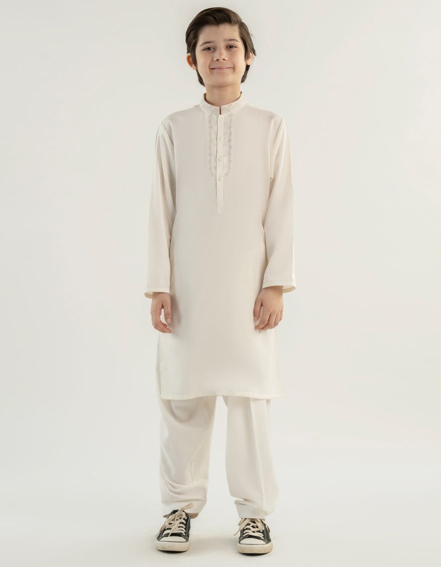 OFF WHITE BLENDED KAMEEZ SHALWAR | JCKS-A-39224