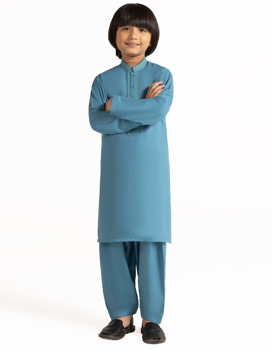 LIGHT BLUE BLENDED SEMI-FORMAL KAMEEZ SHALWAR