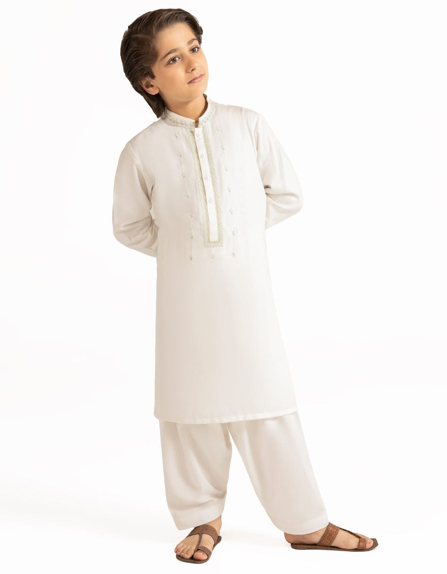 WHITE BLENDED SEMI-FORMAL KAMEEZ SHALWAR