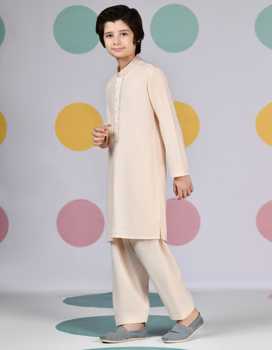 Light Peach Blended Kid's Kameez Shalwar | Jcks-A-46361