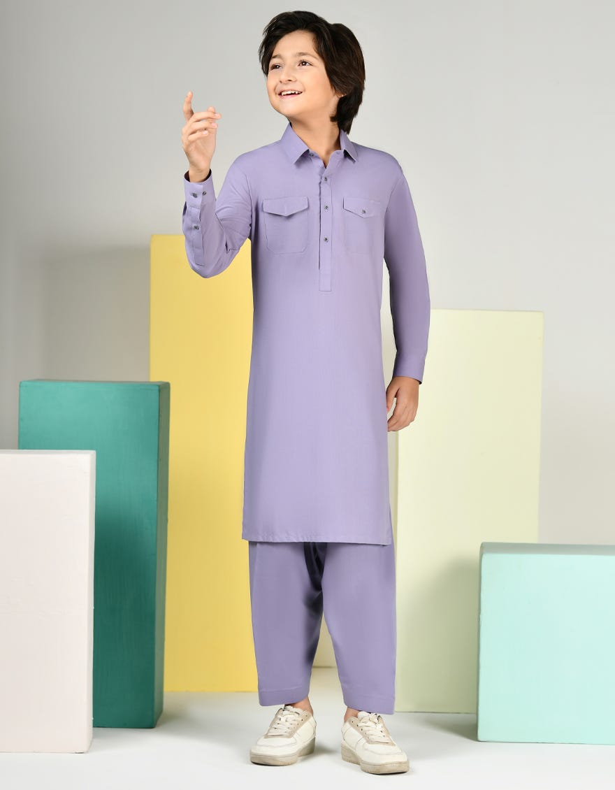 Light Purple Blended Kid's Kameez Shalwar | Jcks-S-46362