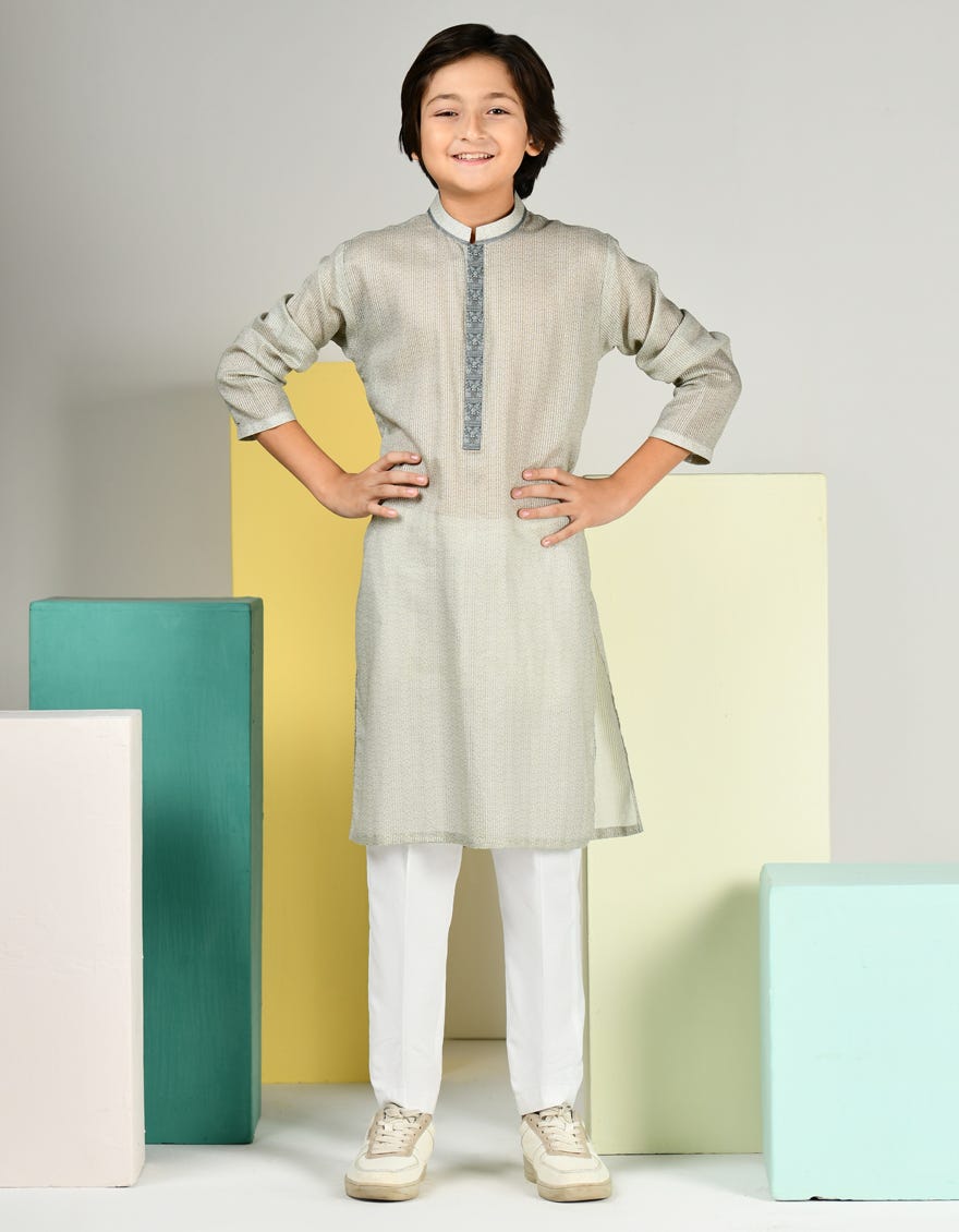 Dull Green Blended Kid's Kurta | Jck-S-46372
