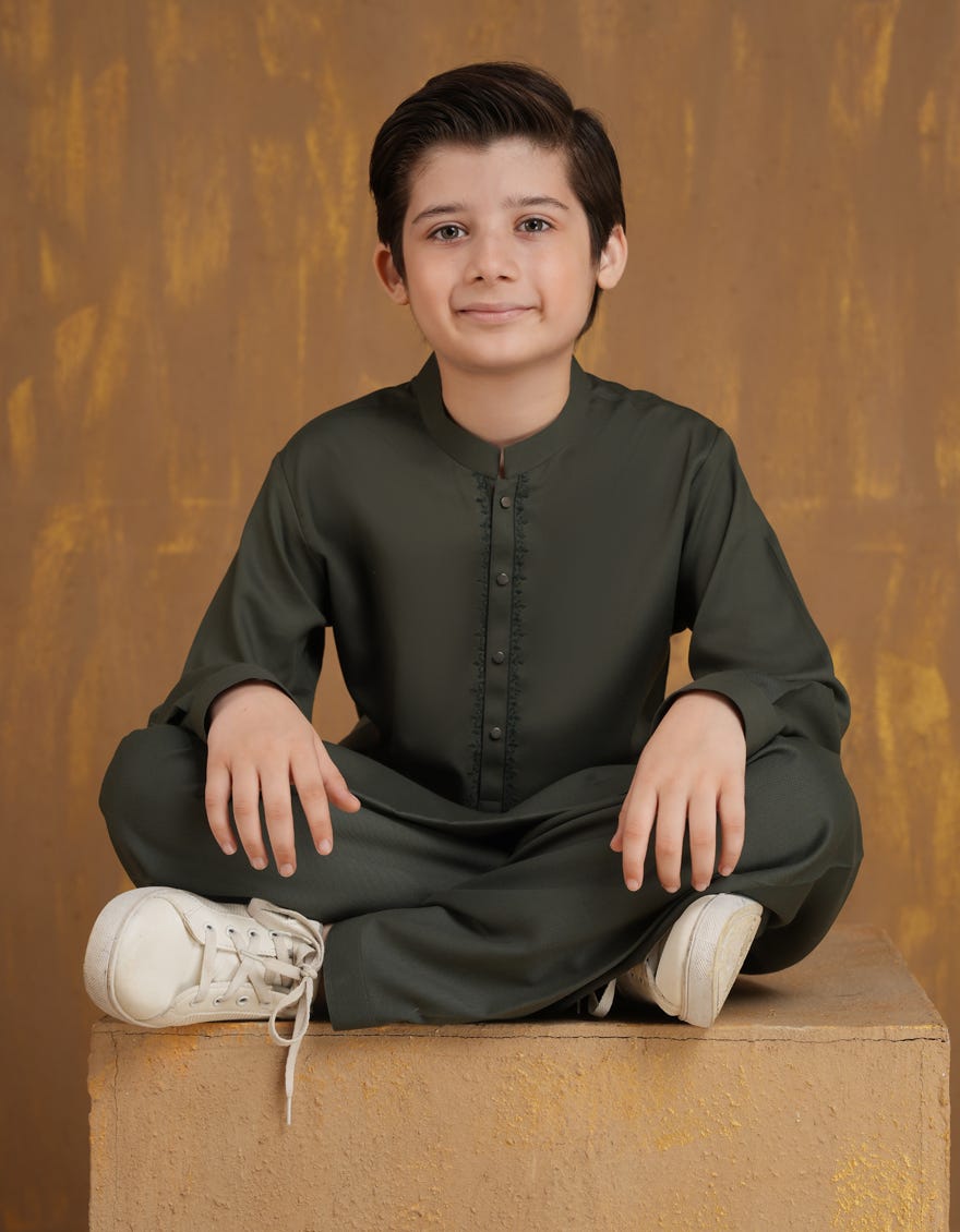 FOREST GREEN BLENDED BOYS KAMEEZ SHALWAR | JCKS-A-90466
