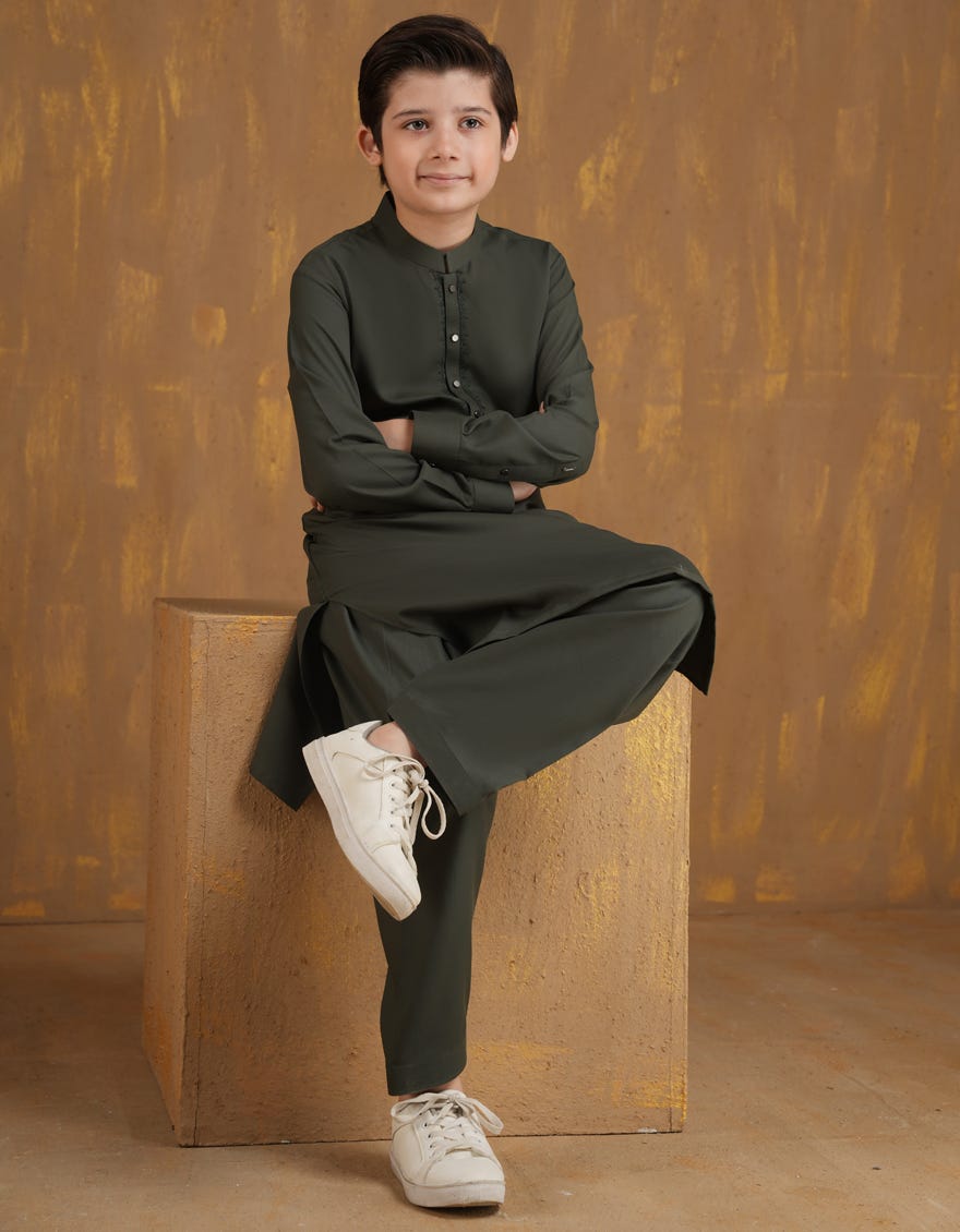 FOREST GREEN BLENDED BOYS KAMEEZ SHALWAR | JCKS-A-90466
