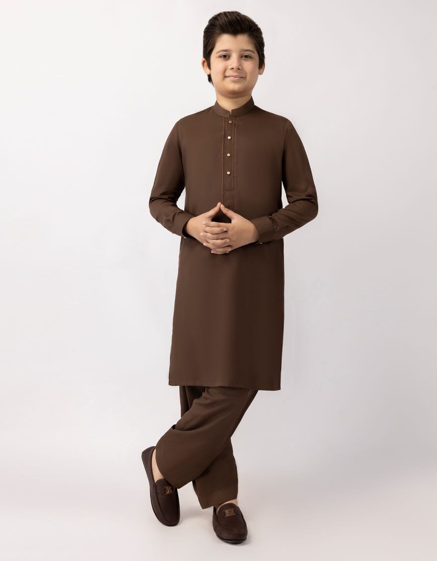 BROWN SEMI FORMAL KAMEEZ SHALWAR