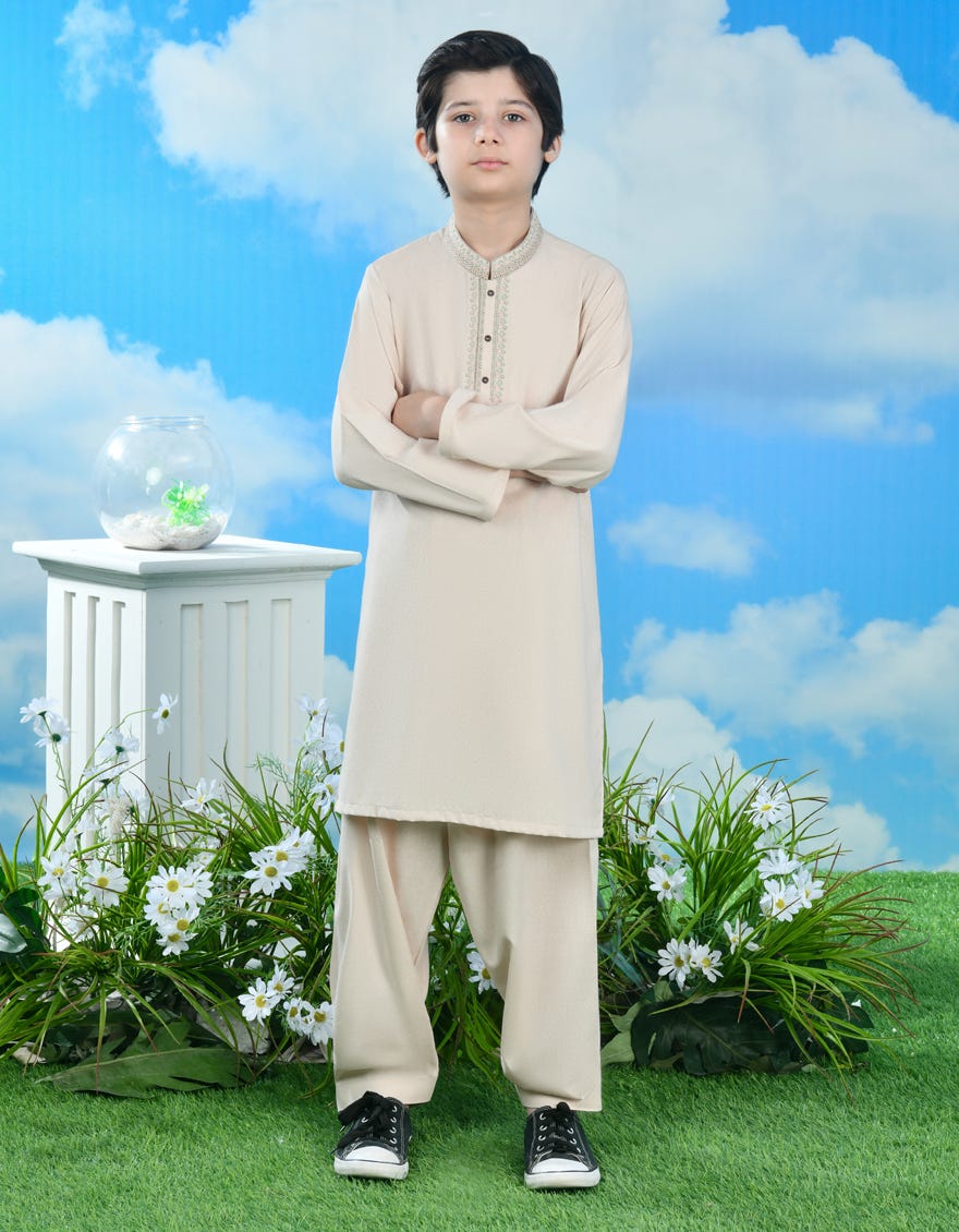 Fawn Blended Kid's Kameez Shalwar | Jcks-A-39072