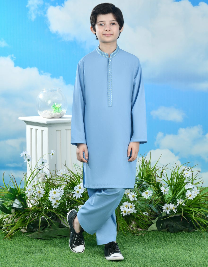 Sky Blue Polyester Kid's Kameez Shalwar | Jcks-A-46352