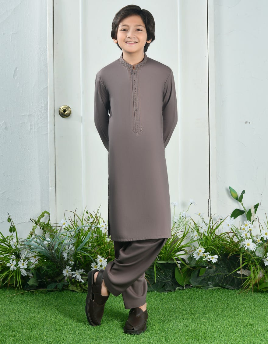 Brown Blended Kid's Kameez Shalwar | Jcks-S-39067