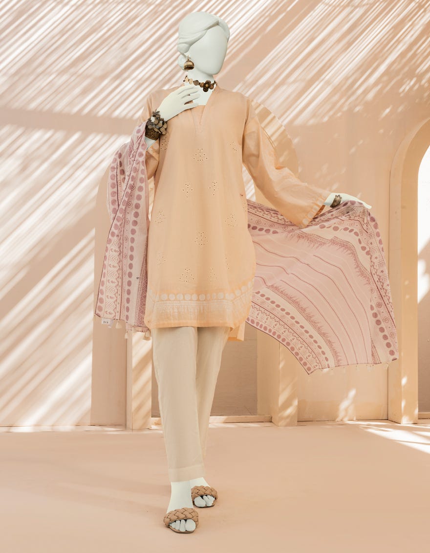 Peach Lawn 2 Piece Stitched Dress | Jlawn-S-Jds-23-1001