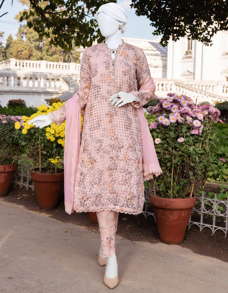 Pink Organza 3 Piece Stitched Dress | Jjpw-S-Jpwf-23-073