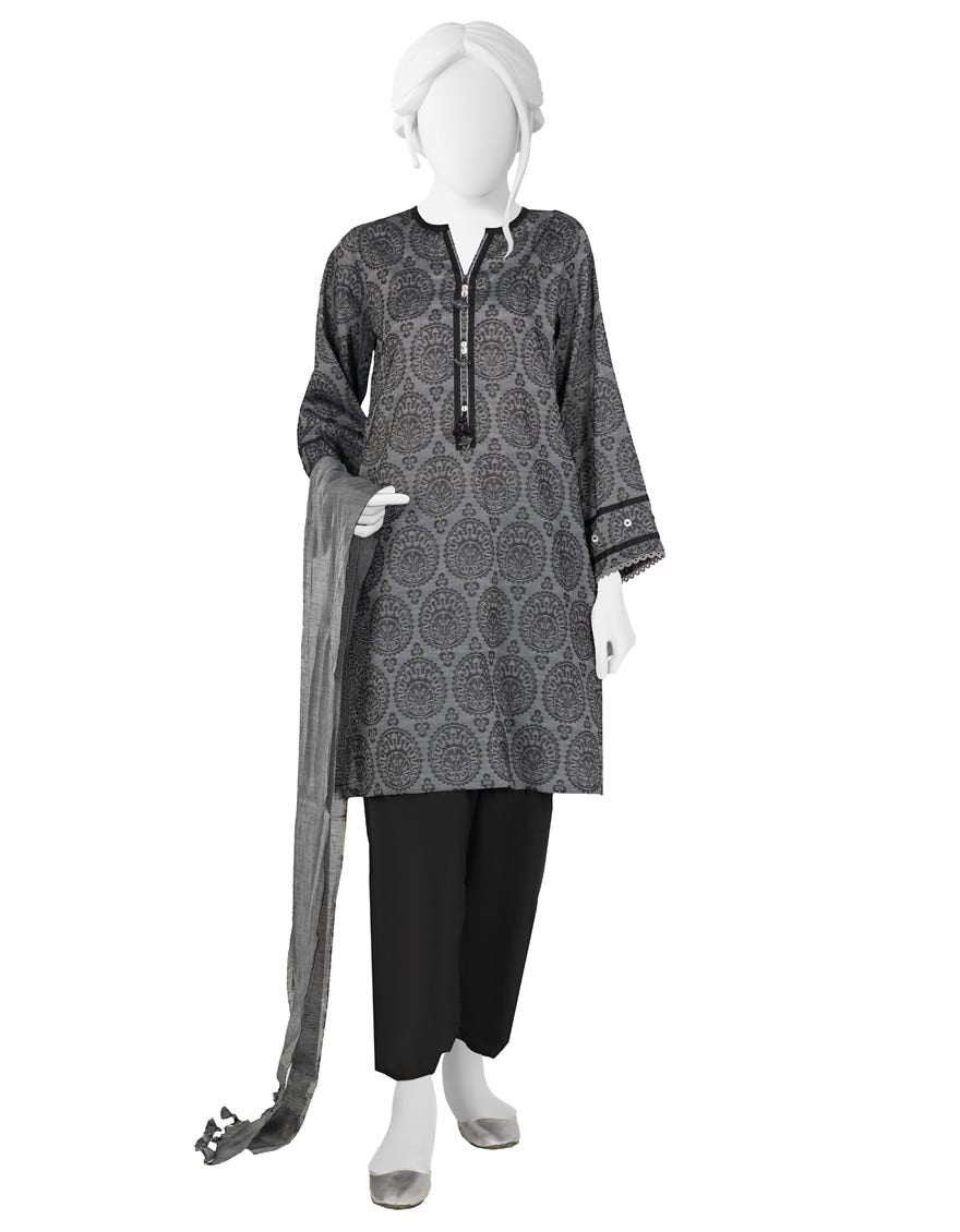 Grey Jacquard Unstitched 2 Piece Dress | Jlawn-S-Jds-23-1005 Abeni