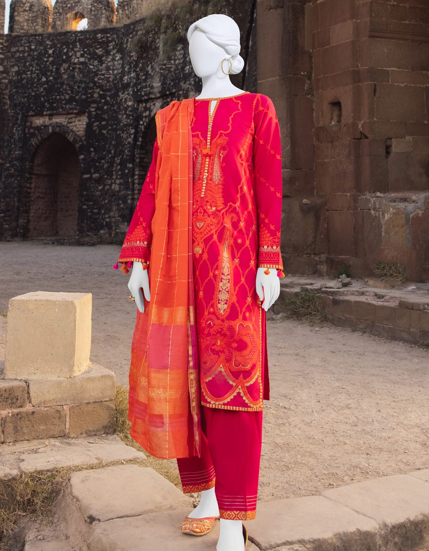 Pink Lawn 3 Piece Stitched Dress | Jjpw-S-Jpws-23-524